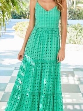 Lilly Pulitzer Melody Maxi Dress In Gustavia Green Eyelet